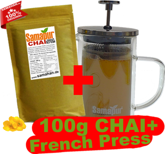 Samapur CHAI sweet&amp;cream 100g+French Press Glas 350