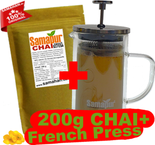 Samapur CHAI sweet&amp;cream 200g+French Press Glas 350